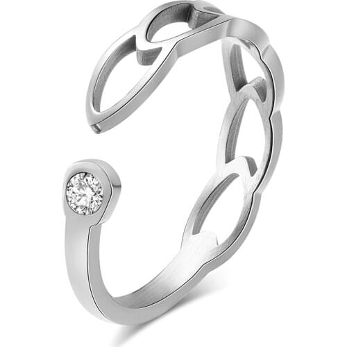 Fashion Small Rose Gold Color Titanium Ring for Women Cubic Zirconia Womens Ring Hollow Cute Tail Ring Female Accessories