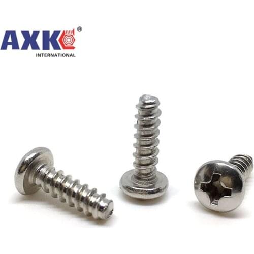 10/50X M1.2 M1.4 M1.6 M2 M2.6 M3 M3.5 M4 M5 304 Stainless Steel Cross Recess Phillips Pan Round Head Flat End Self Tapping Screw