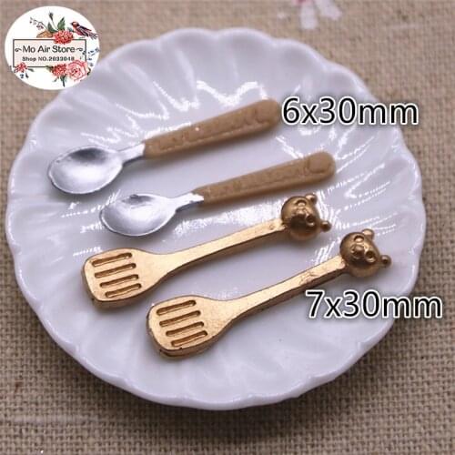 10pcs mini tableware spoon/slice Resin Flat back Cabochon Art Supply Decoration Charm Craft