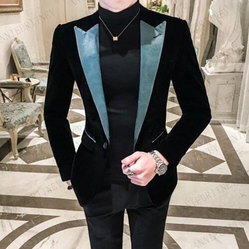 2020 Black Men Blazer Slim Fit Man Self-cultivation Leisure Time Tide Jacket Hombre Business Suit Custom Mans Suit Velvet Coat