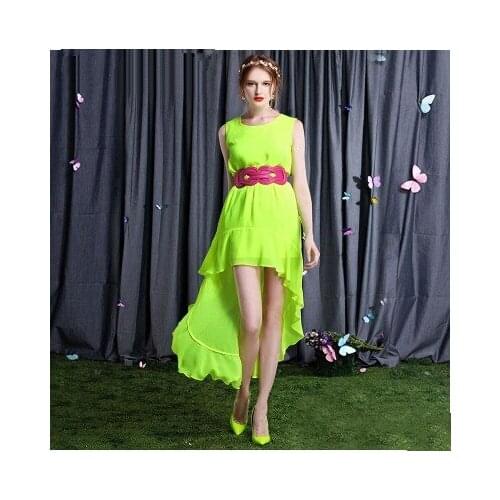 2020 vestidos femininos,girl sexy asymmetric party dress,plus size S- 5XL fluorescent green chiffon dress,vintage girl dress
