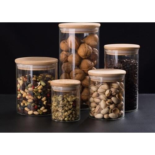 250/450/650/750/1300ML Kitchen Airtight Sealed Container Food Preserve Cans Tank With Bamboo Lid Dried Fruit Snacks Storage Box