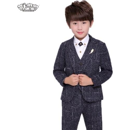 Flowers Boys Formal School Suit Wedding Party Dress Kids Blazer Vest Pants 3pcs Tuxedo Children Prom Performance Costume N59