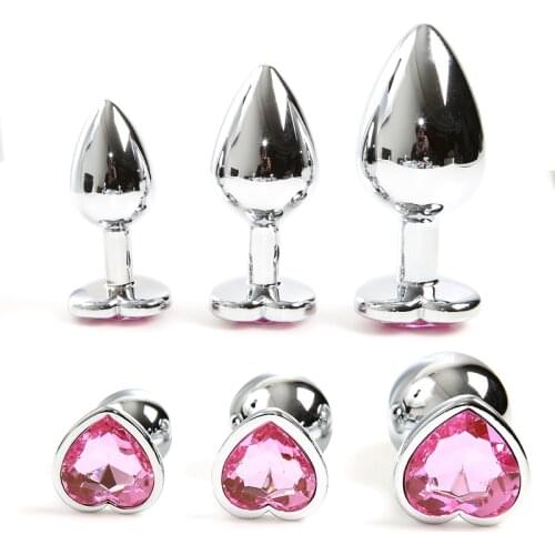 3PCS/lot S+M+L Stainless Steel Butt Stimulator Toys Metal Crystal Jewelry Heart Shaped Metal Anal Plug Sex Toys for Couples