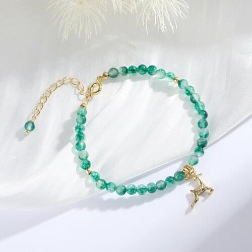 3 Style Deer Shape 4mm Green Crystal Beads Gold Plated Beaded Strand Bracelets for Women Girls Fashion Jewelry 2021 New YBR424