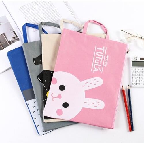Cartoon Zipper Large Capacity A4 Document Bag Student Tote Bag Female Oxford Canvas Information Bag