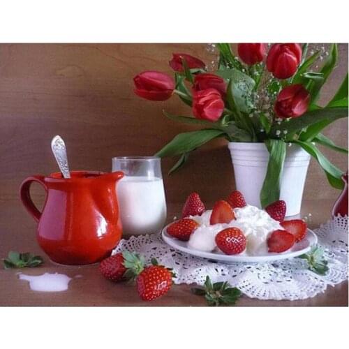 5d diy diamond painting fruit Strawberry salad still life diamond embroidery painting tulip flower drill mosaic decor gift L624