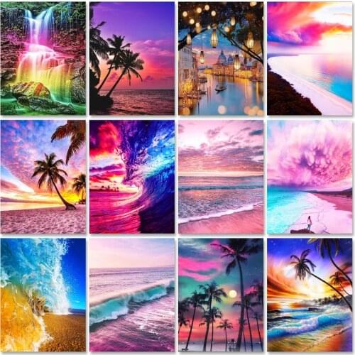 Diamond Painting Landscape 5D DIY Diamond Embroidery Full Drill Square Seaside Sunset Picture Of Rhinestone Sunrise Decor Home