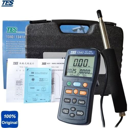 TES-1340 Fast Response Hot-Wire Anemometer HVAC Air Flow Tester Air Velocity Meter