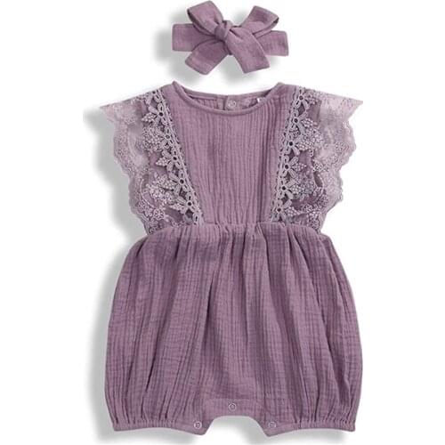 One-piece baby newborn newborn clothes female cute outing clothes cotton baby lace decoration