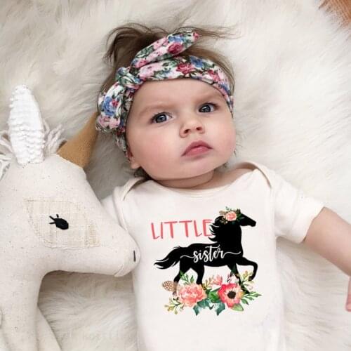 DERMSPE 2019 New Casual Newborn Baby Boys Girls Short Sleeve Letter Print Little Sister Horse Cotton Romper Baby Clothes White