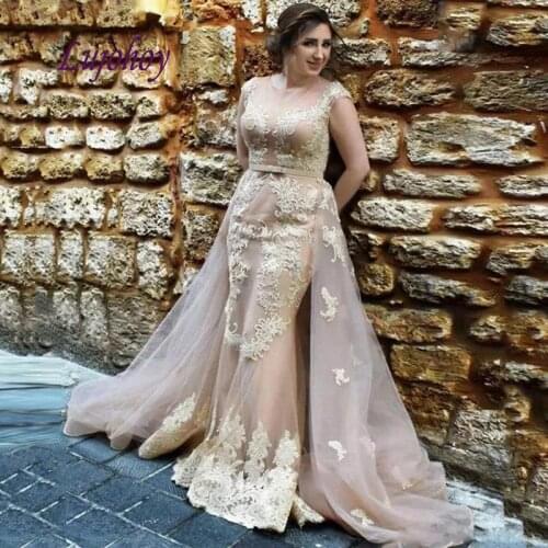 Long Lace Evening Dresses Party Plus Size Women Girl Detachable Skirt Dinner Celebrity African Prom Formal Evening Gowns Dresses
