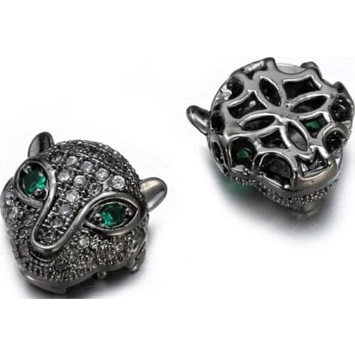 Leopard head micro pave cz cubic zirconia spacer beads Brass Crystal bracelet necklace DIY making silver gold plated eg43