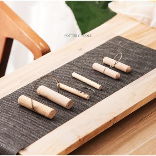 Ceramic art cutting mud line wooden handle cutting rope wire spring texture cutting mud drawing pottery tools