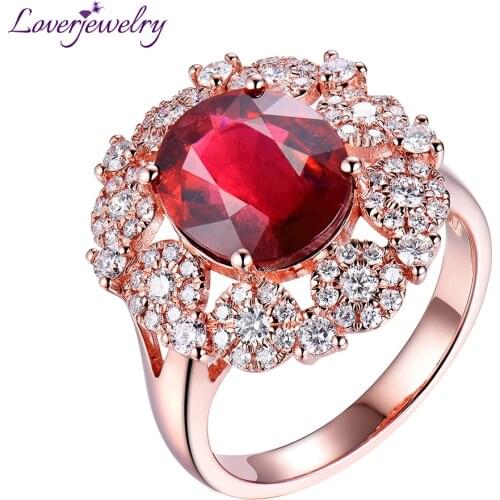 LOVERJEWELRY 2019 Tourmaline Rings For Women Amazing Engagement Oval 10x12mm Tourmaline Diamond 18K Rose Gold Party Ring Jewelry