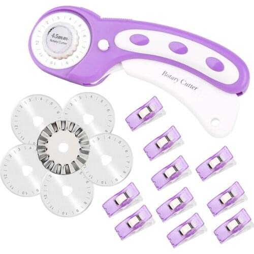 LMDZ 45mm Purple Rotary Cutter Set with 6 Replacement Rotary Blades,Sewing Clips Leather Cutting Tool For Beginners DIY