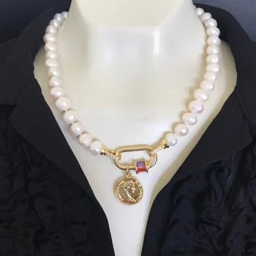Fashion High Quality Natural Freshwater Pearl Necklace Handmade Gold-color Coin Pendant Short Jewelry Gift For Women 2021 collar