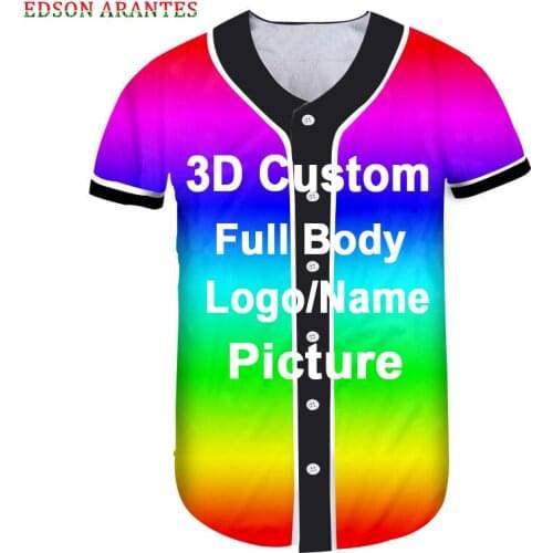 Custom Baseball Jersey Tshirt Unisex Mens Arc Bottom Logo Text Image 3D Print Team Uniforms Button Down Shirt Plus Size XXS-6XL