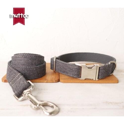 MUTTCO nice and cute pet dog ID tag collar leash GRAY SUIT self-design adjustable puppy nameplate collar 5 sizes UDC120