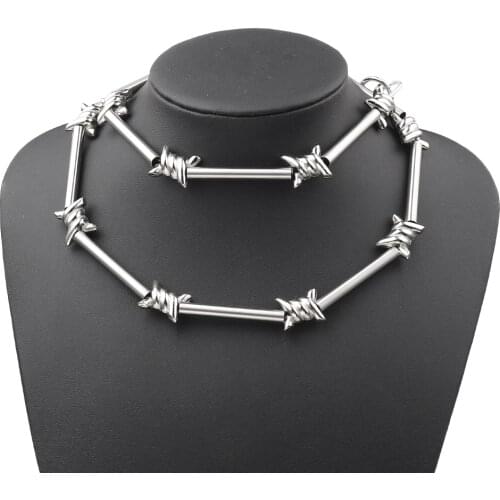 Barbed Wire Necklace Barbed Wire Link Chain Hip-hop Punk Style Gothic Necklaces&Bracelets Choker Gifts for Friends Collares