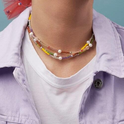 2021 New Color Beads Necklace Bohemian Fashion Beach Jewelry For Women Rainbow Choker Handmade Charm Clothing Accessories Wholes