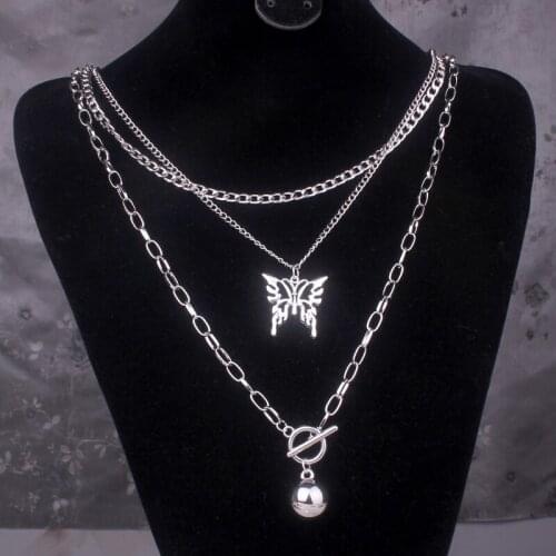 Trendy Butterfly Necklace For Women Men with Ball Pendant Unisex Jewelry Alloy Chain Three Layered 50CM 60CM 70CM di231