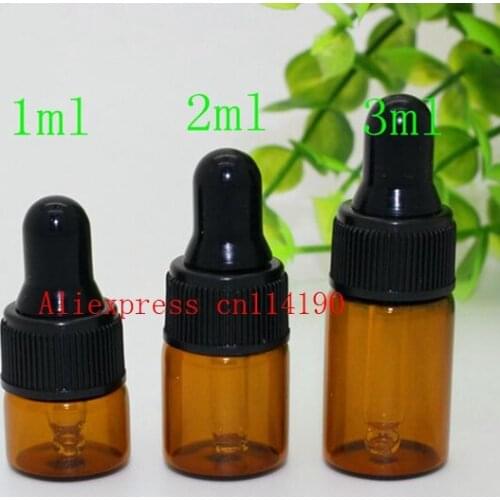 Useful 1ml 2ml 3ml Amber Dropper Mini Glass Bottle Essential Oil Display Vial , Small Serum Perfume Brown Sample container