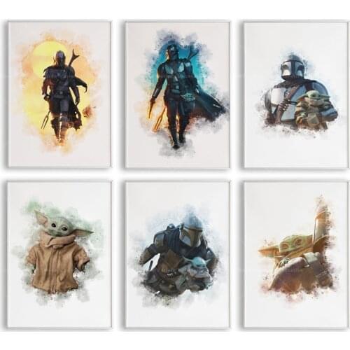 Star Wars The Mandalorian Baby Yoda Watercolor Movie Poster Canvas Painting Living Kids Room Home Decor Wall Art Picture Cuadros