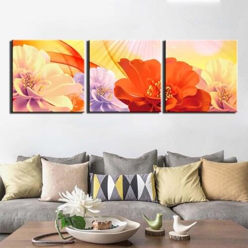 Posters and Prints 3 Panels Canvas Painting Print Framed Wall Art Abstract flower Picture for Living Room