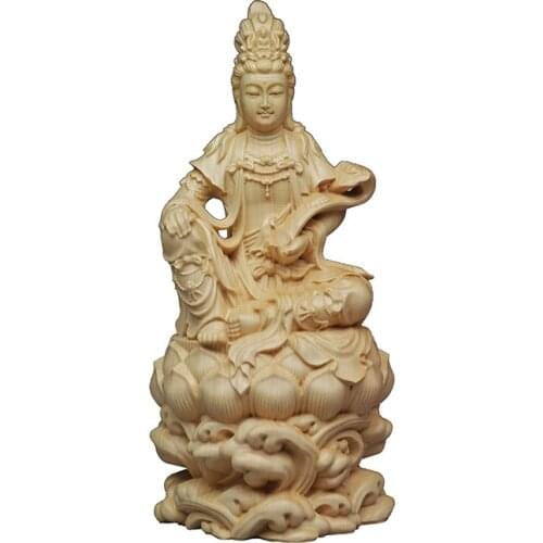 Solid wood carving Lotus Guanyin Statue Chinese Buddha Statue Modern hand-carved Home Feng Shui Decoration Ornaments