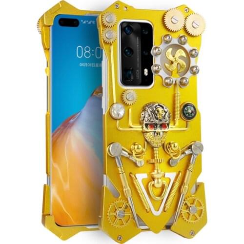 Luxury Armor Metal Aluminum pure copper Cover For Huawei P40 Pro + Plus case mechanical gear purely handmade Skull Phone shell