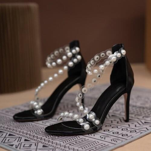 High Quality Elegant Fashion Sandals Women 2021 Summer New Pearl Transparent Fashion High Heels Professional Banquet Dress Shoes