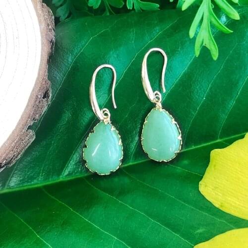 KOMi Pure Handmade Natural Stone Pink Crystal Turquoises Green Aventurine Dangle Earrings for Women Copper Drop Earrings