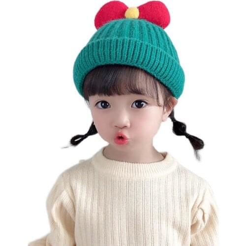 Baby Stuff Hat Knitted Bow Kawaii Warm Girls Solid Winter Ear Protection Fashion Children Accessories Infrant Kids Beabie Cap