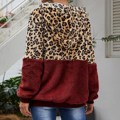 Warm Stylish Leopard Print Lady Coat Streewear Lady Coat Pocket for Daily Wear