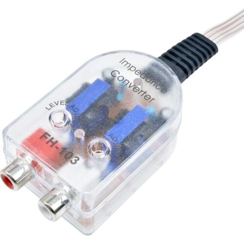 12V Universal Speaker to RCA Line Level Adaptor Adjustable High to Low Subwoofer Audio Amplifier Impedance Coverter for Car Auto