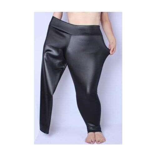 Women Pants 2019 Women Autumn PU Leather Tunic Fleece Pants Elastic High Waist Vintage Strench Black Pencil Trousers M834
