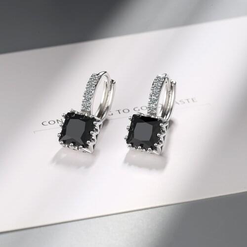 Classic 925 Sterling Silver Pink Princess Square Cut Mosaic Cubic Zircon Earrings for Women Jewelry Fashion Statement Bijoux