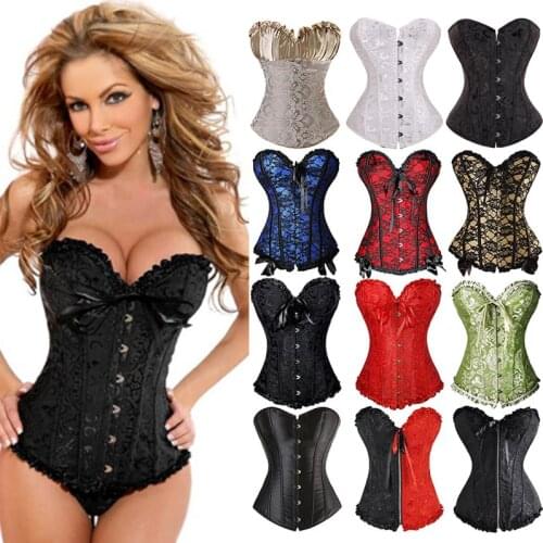SAYFUT Womens Gothic Jacquard Shoulder Straps Overbust Corset Bustiers Weight Loss Steampunk Corset Waist Trainer Sexy Lingerie