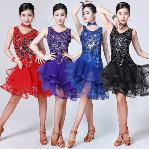 2020 new style womens latin salsa dance sequin dress bead embroidery dresses girls cha ballroom competition costume
