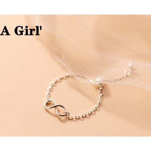 A Girl' Simple Infinity Link Chain Bead Adjustable Ring For Women Trend Teen Girls Party Korean Fashion Jewelry