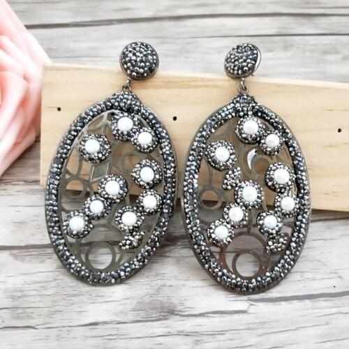 1 pair Fashion water-drop earrings Pave Black Rhinestone pearl Earrings charm Handmade Women Jewelry ER669