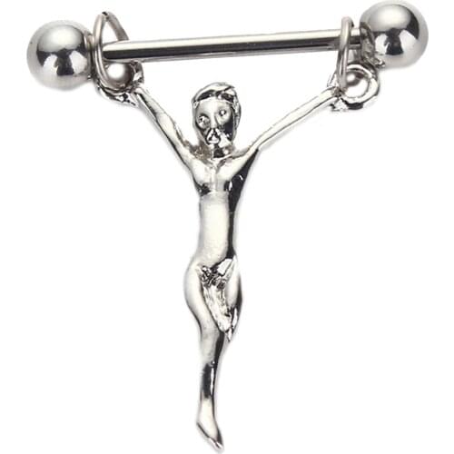 1Pc Stainless Steel Nipple Piercing Statue Jesus Nipple Barbells Chains Statue Of Jesus Nipple Shields Bars Body Jewelry