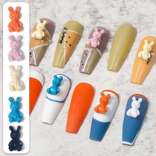 Nail Art 10 Pieces Pack Cute Rabbit Scrub Cartoon Stereo Skull Rabbit DIY Nail Art Creative Fashion Decorations Accessories Hot