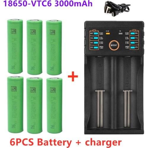 100% original 3.7V 3000 MAH Li ion 18650 battery for SONY US18650 VTC6 3000 mah 18650 battery 3.7V +1pcs Battery charger