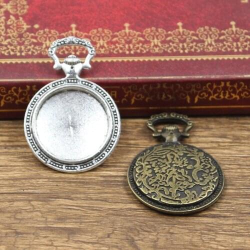 3pcs Cabochon Base Fit Setting 20mm Inner Size Antique Bronze Silver Color Round Pocket Watch Style DIY Jewelry Making Finding