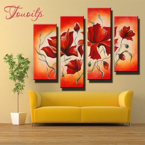 4PCS redflowers,Diamond Embroidery abstract painting,Full 5D Diamond Painting,Cross Stitch,Rhinestone,Diamond wedding Decoration