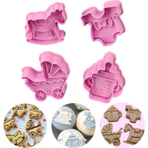 4Pcs Cookie Cutter Cartoon Baby Toy Biscuit Press Stamp Sugar Pasty Cookie Fondant Mold Cutter Cake DIY Baking Mould Baby Shower
