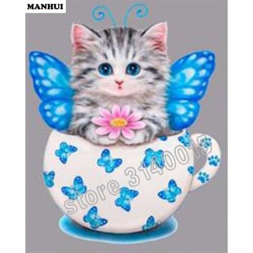5D Diy Diamond Mosaic Painting Tea Cup kitten Cross Stitch Square Full Decorative Diy Diamond Embroidery Fashion Gifts ABC256