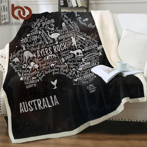 BeddingOutlet World Map Sherpa Fleece Blanket Australia Map Furry Blanket Animal Kangaroo Plush Bedspread Letters Mantas De Cama